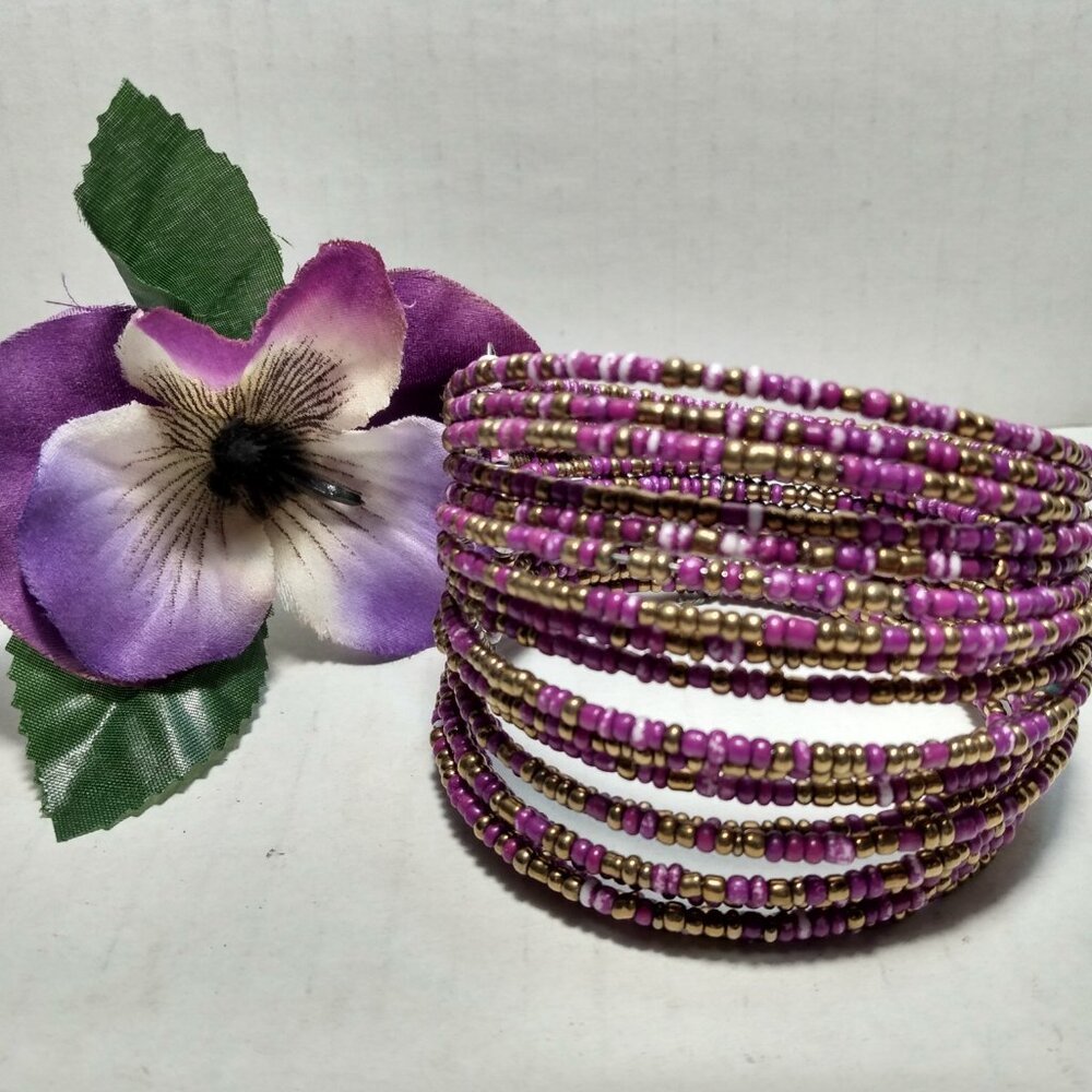 Vintage Wire Cuff Bracelet With Purple Beads